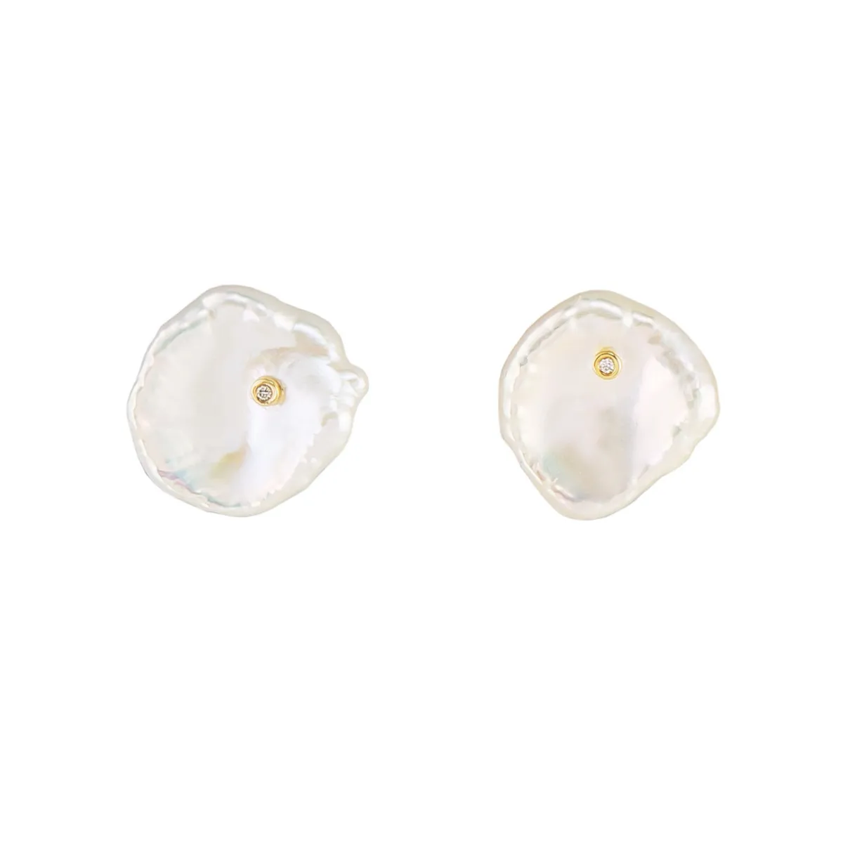 Tomfoolery Diamond Set Keshi Pearl Studs Fashion