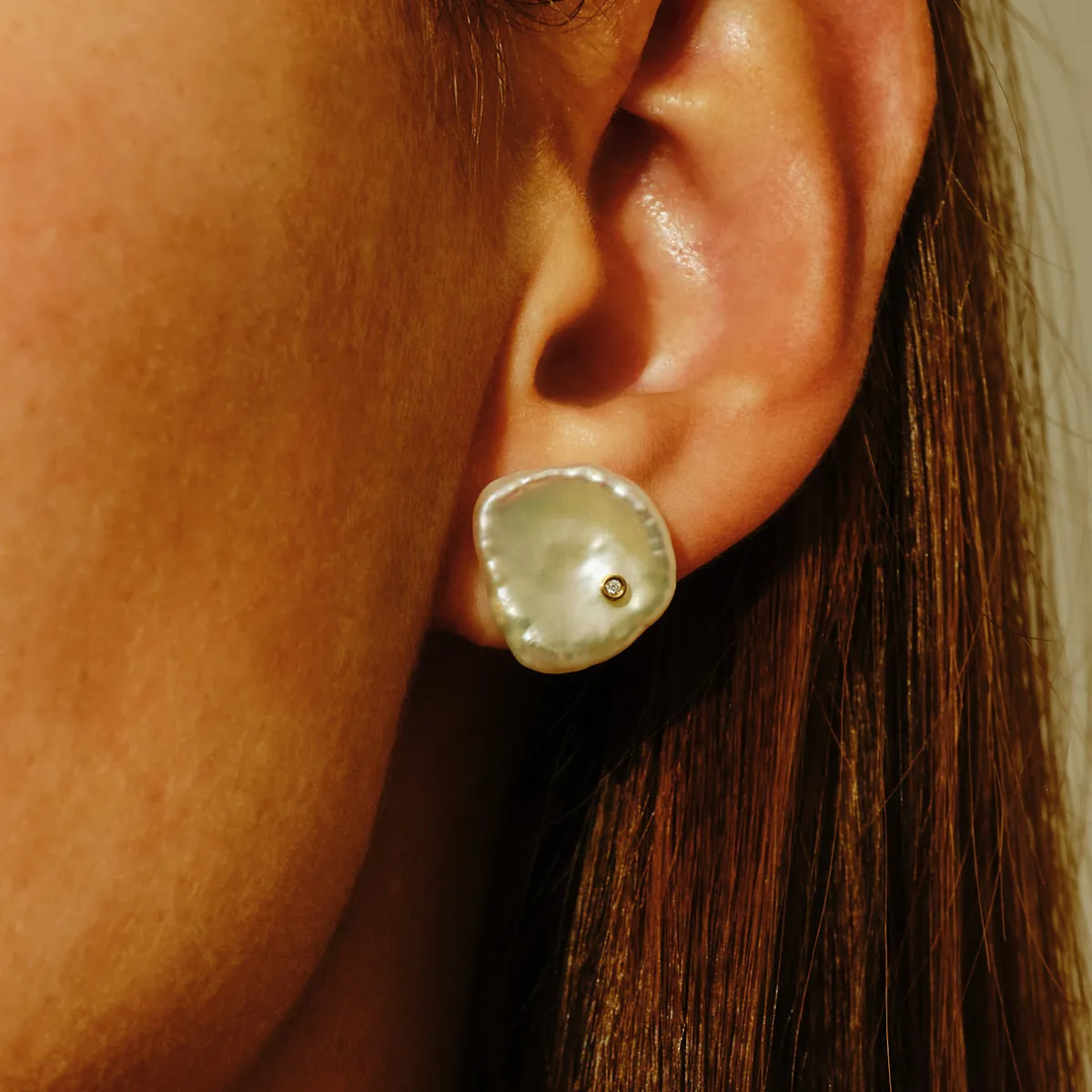 Tomfoolery Diamond Set Keshi Pearl Studs Fashion