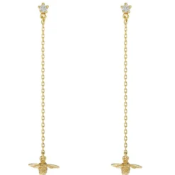 Tomfoolery Diamond Stud Earrings with Fine Chain Bee Drops Discount