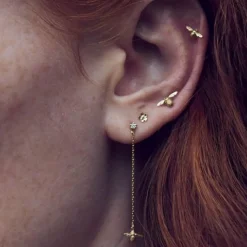 Tomfoolery Diamond Stud Earrings with Fine Chain Bee Drops Discount