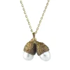 Tomfoolery Double Cup Bronze and Pearl Acorn Necklace New