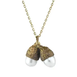 Tomfoolery Double Cup Bronze and Pearl Acorn Necklace New