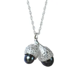 Tomfoolery Double Cup Silver & Purple Pearl Acorn Necklace Hot