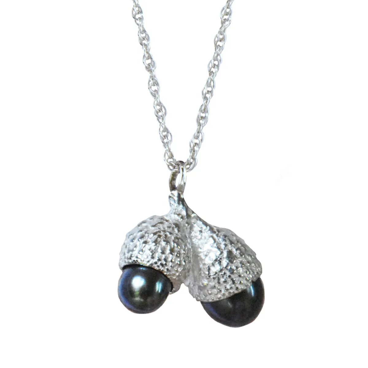 Tomfoolery Double Cup Silver & Purple Pearl Acorn Necklace Hot
