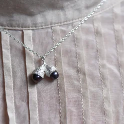 Tomfoolery Double Cup Silver & Purple Pearl Acorn Necklace Hot