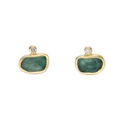 Tomfoolery Duo Irregular Green Tourmaline Studs with Diamond Clearance