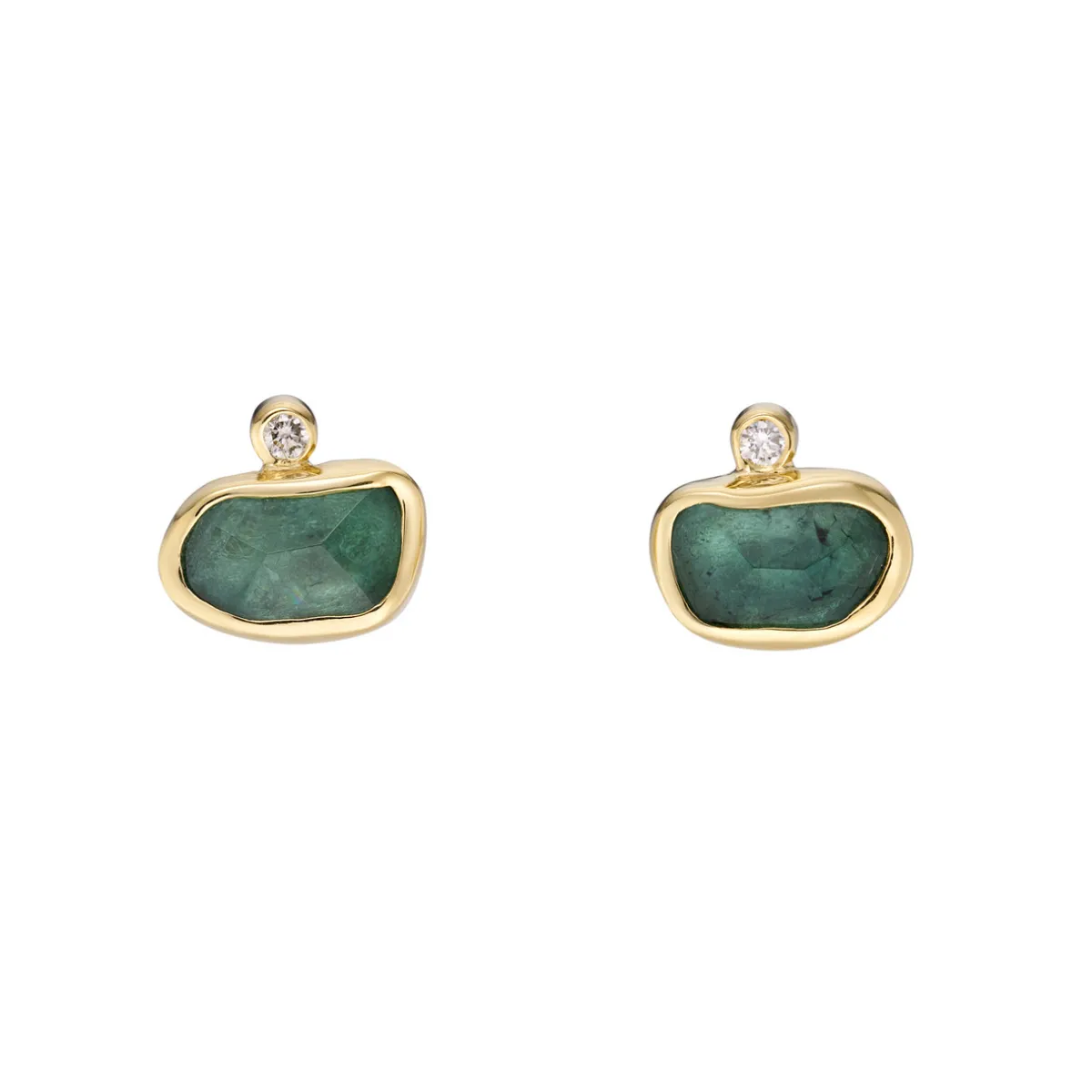 Tomfoolery Duo Irregular Green Tourmaline Studs with Diamond Clearance