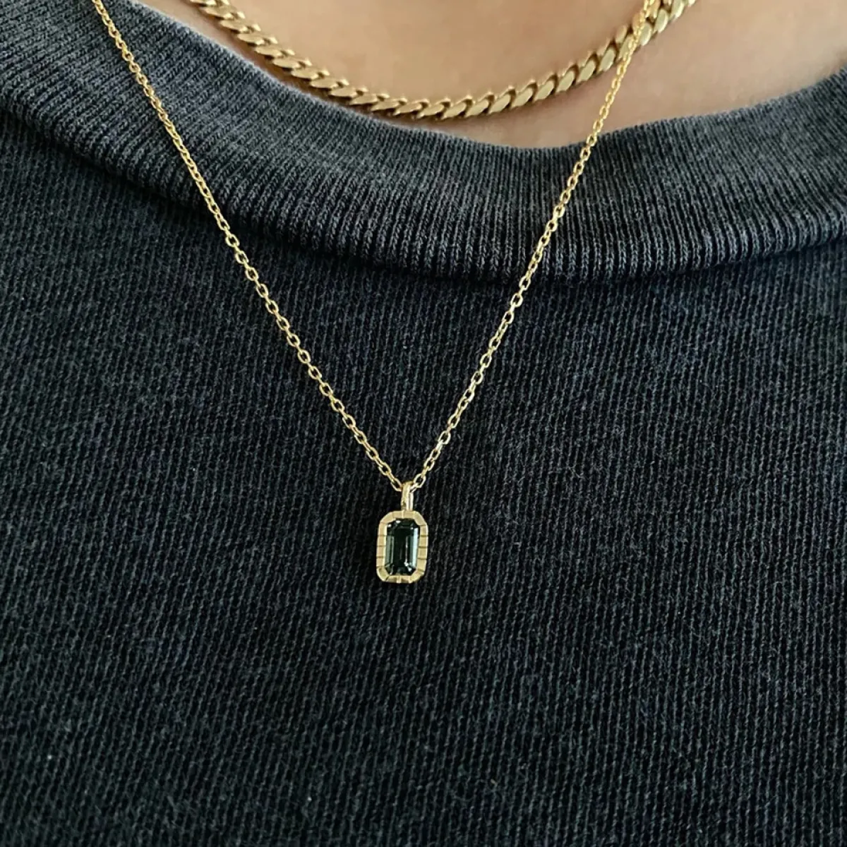 Tomfoolery Emerald Cut Green Sapphire Wisp Necklace Best