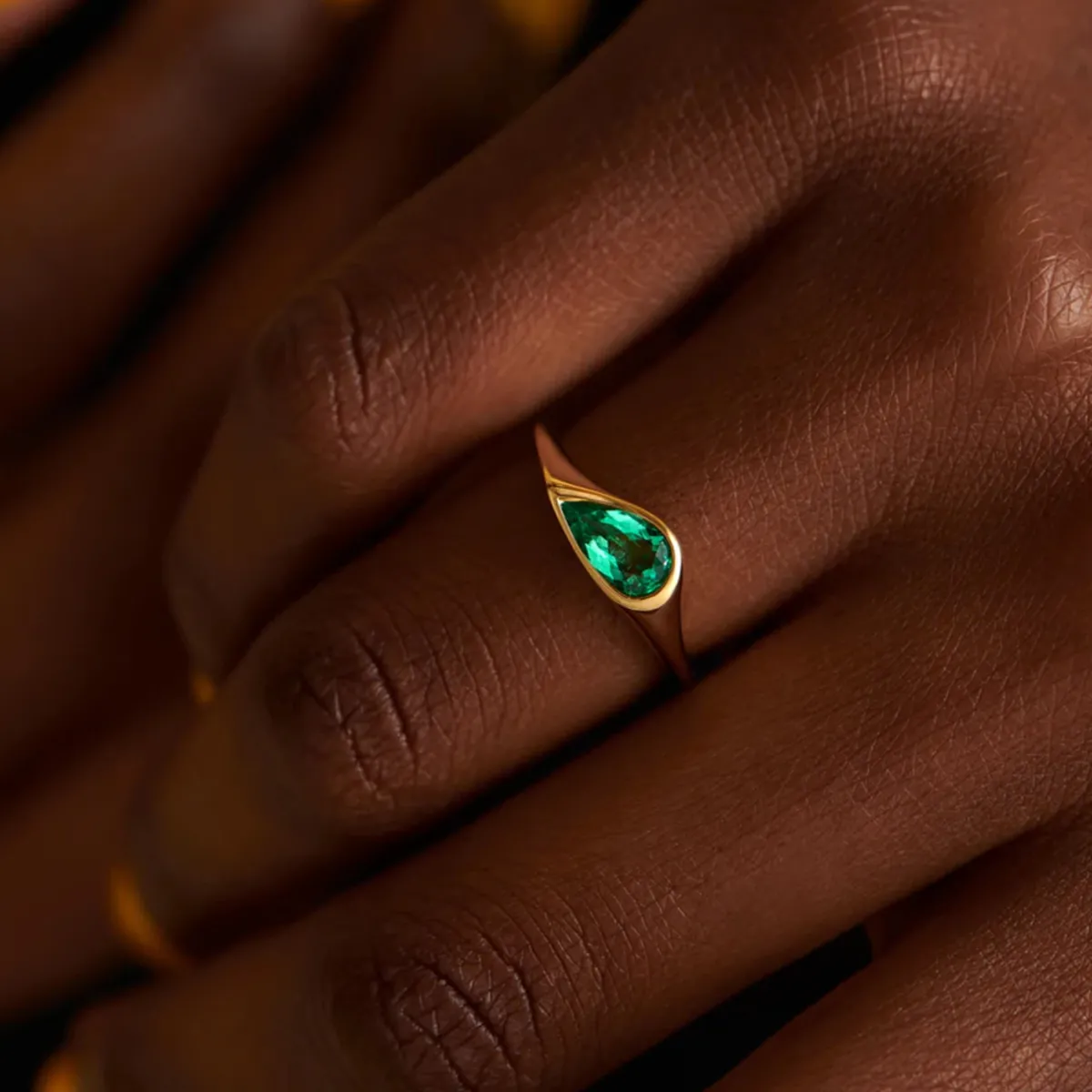 Tomfoolery Emerald Pear Cut Solitaire Ring Discount