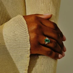 Tomfoolery Empire Step Baguette Diamond & Emerald Ring Discount