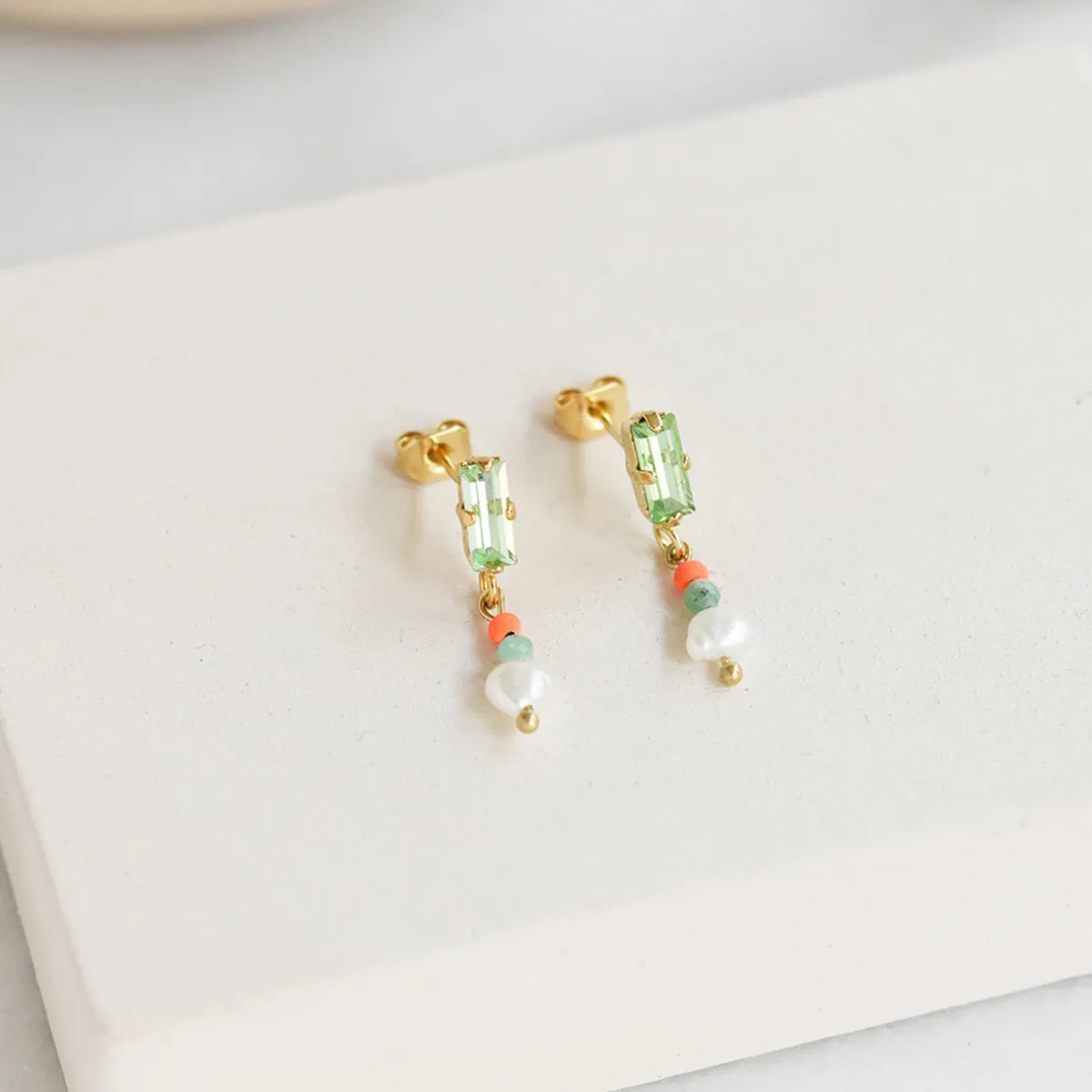 Tomfoolery Esma Orange & Green Pearl Drop Earrings Outlet