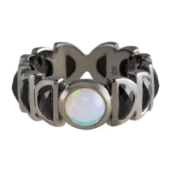 Tomfoolery Ethiopian Opal & Black Spinel Luna Band Ring New