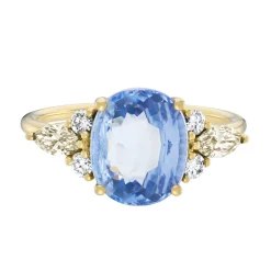 Tomfoolery Eugenie Champagne Diamond & Blue Oval Sapphire Ring Online