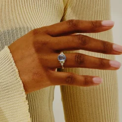Tomfoolery Eugenie Champagne Diamond & Blue Oval Sapphire Ring Online