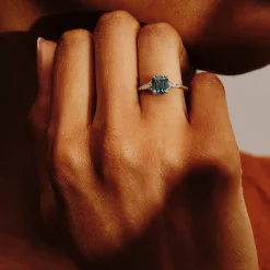 Tomfoolery Eugenie Teal Octagon Sapphire & Diamond Ring Best