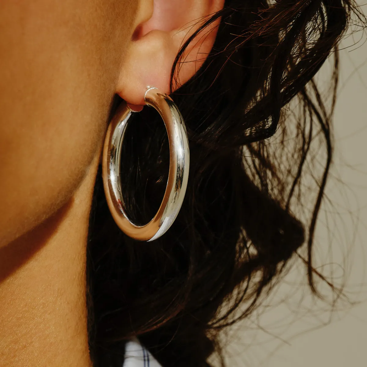 Tomfoolery Extra Large Chunky Tube Silver Hoop 40mm Sale