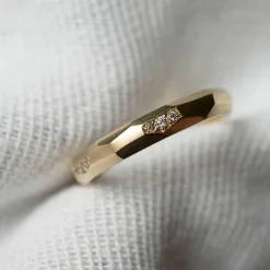 Tomfoolery Faceted 3.5mm Pave Wedding Band New