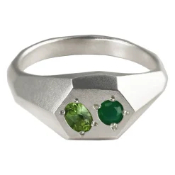 Tomfoolery Faceted Signet Ring with Green Tourmaline & Green Onyx New