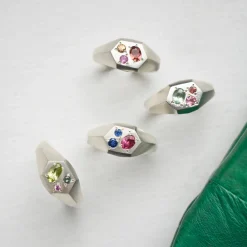 Tomfoolery Faceted Signet Ring with Red Tourmaline, Orange & Pink Sapphires Online
