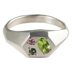 Tomfoolery Faceted Signet Ring with Green Tourmaline, Green & Pink Sapphires Online