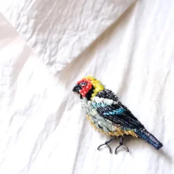 Tomfoolery Flame Faced Tanager Beaded Sequin Brooch Fashion