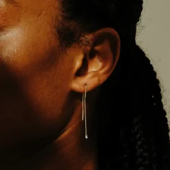 Tomfoolery Floating Diamond Threader Earrings New