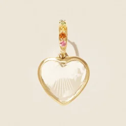 Tomfoolery Gabin No.2 Rainbow Sapphire & Gold Heart Hoop Earring New