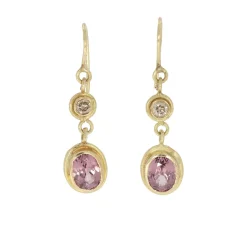 Tomfoolery Garnet and Diamond 18ct Gold Drop Earrings Best