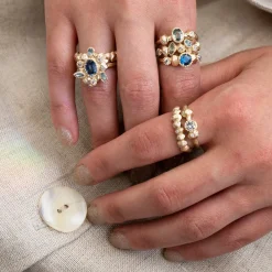 Tomfoolery Gea Green Sapphire Three Stone Ring Clearance