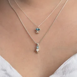 Tomfoolery Gea Marquise Necklace in Silver with Blue Topaz New