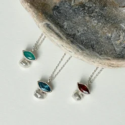 Tomfoolery Gea Marquise Necklace in Silver with Blue Topaz New