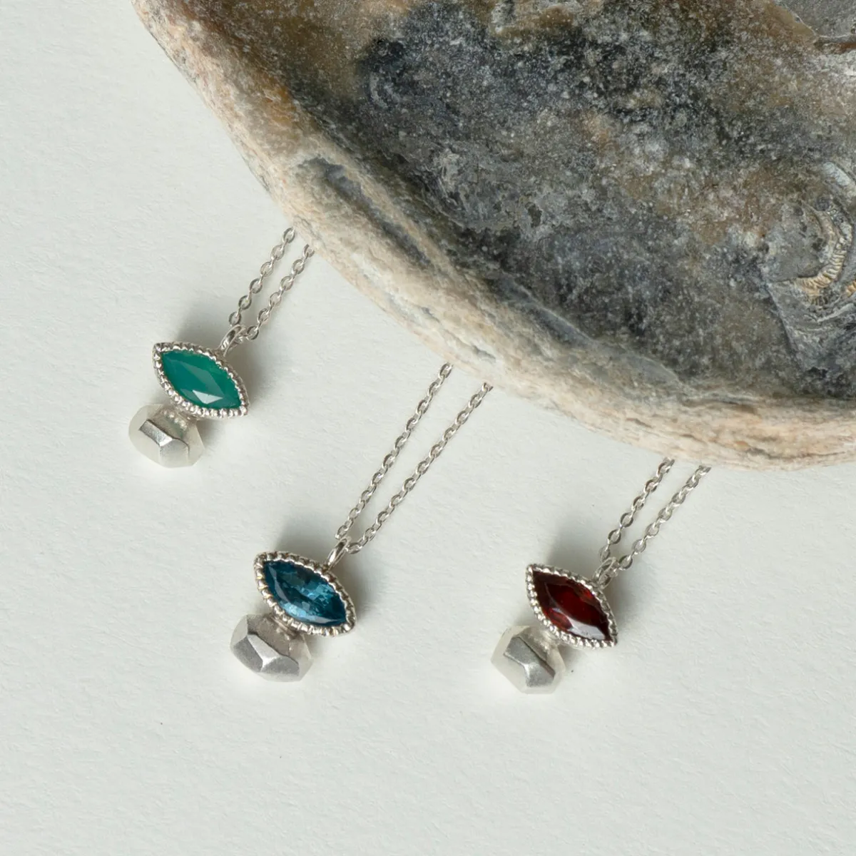 Tomfoolery Gea Marquise Necklace in Silver with Blue Topaz New