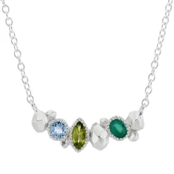 Tomfoolery Gea Trio Necklace in Silver with Aquamarine, Peridot & Onyx Hot