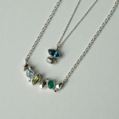 Tomfoolery Gea Trio Necklace in Silver with Aquamarine, Peridot & Onyx Hot
