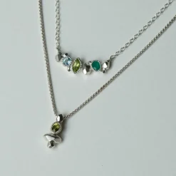 Tomfoolery Gea Trio Necklace in Silver with Aquamarine, Peridot & Onyx Hot