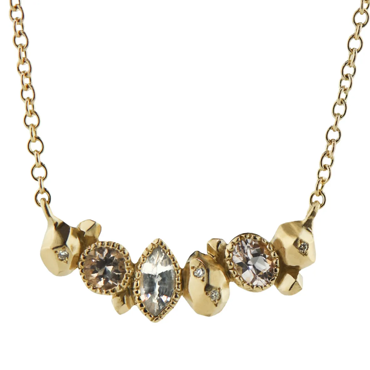 Tomfoolery Gea Trio Necklace with White Sapphire, Morganite & Diamonds Sale