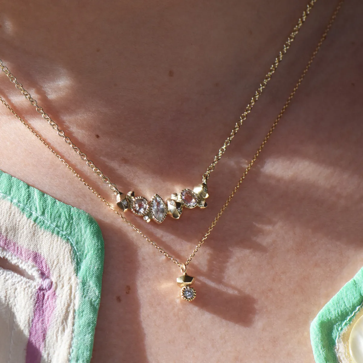Tomfoolery Gea Trio Necklace with White Sapphire, Morganite & Diamonds Sale