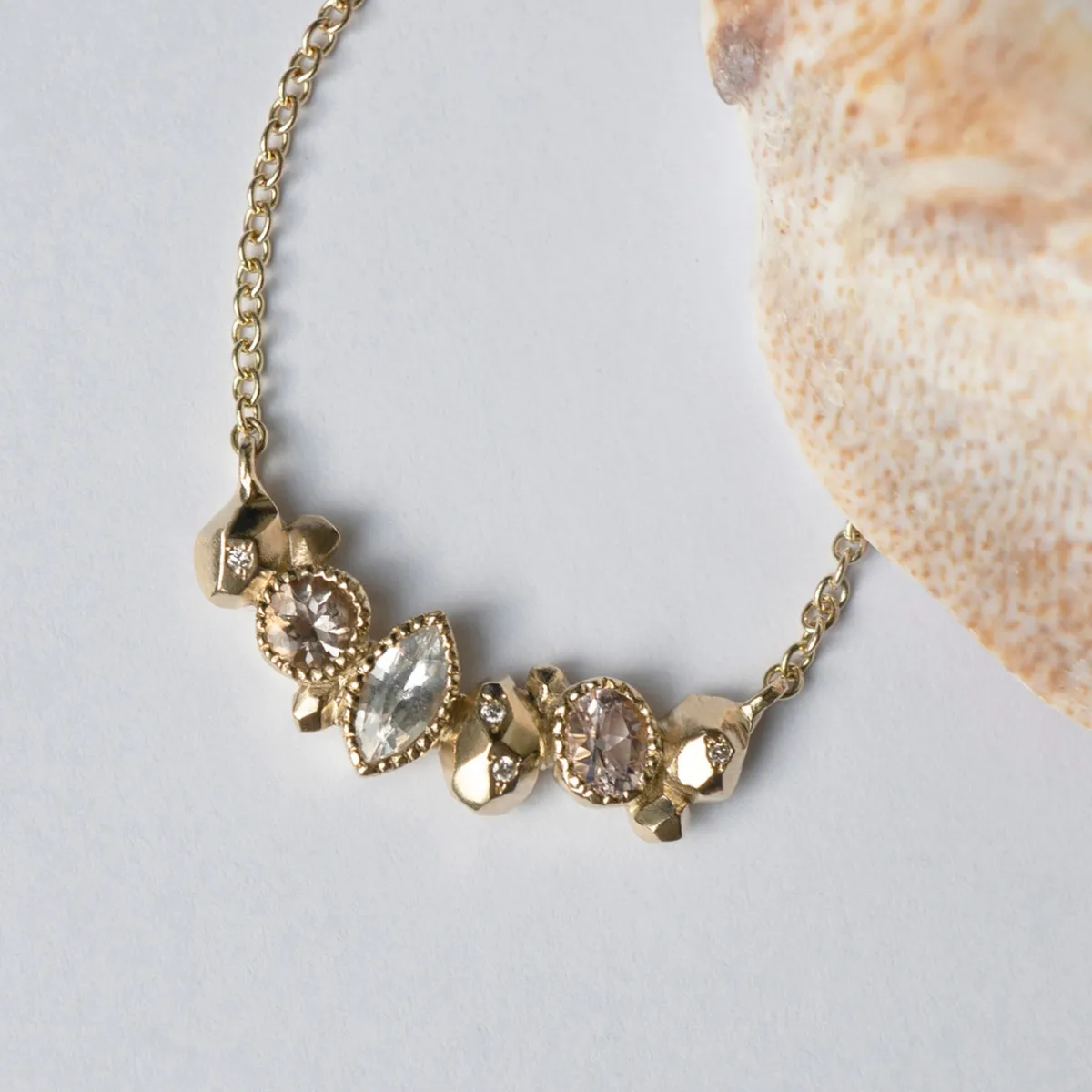 Tomfoolery Gea Trio Necklace with White Sapphire, Morganite & Diamonds Sale