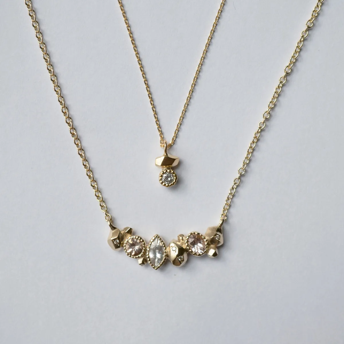Tomfoolery Gea Trio Necklace with White Sapphire, Morganite & Diamonds Sale