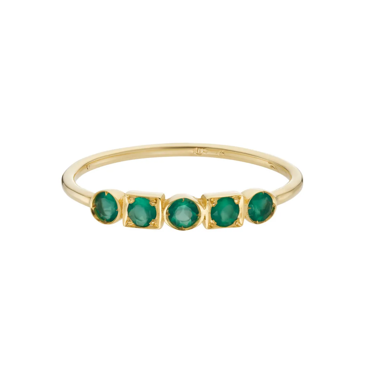 Tomfoolery Geometric Five Stone Green Agate Ring Fashion