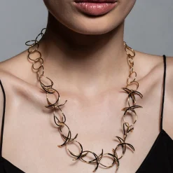 Tomfoolery Gold & Black Circle Waterfall Necklace New