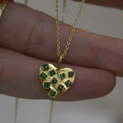 Tomfoolery Gold & Emerald Heart Pendant Clearance