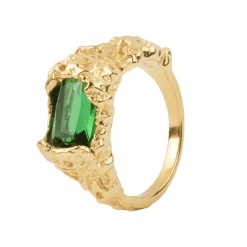 Tomfoolery Gold & Green Crystal Stolen Possession Ring Fashion