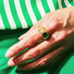 Tomfoolery Gold & Green Crystal Stolen Possession Ring Fashion
