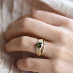 Tomfoolery Gold & Green Montana Sapphire Wide London Plane Ring Outlet