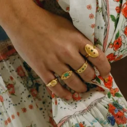 Tomfoolery Gold & Oval Turquoise Cabochon Ring Clearance