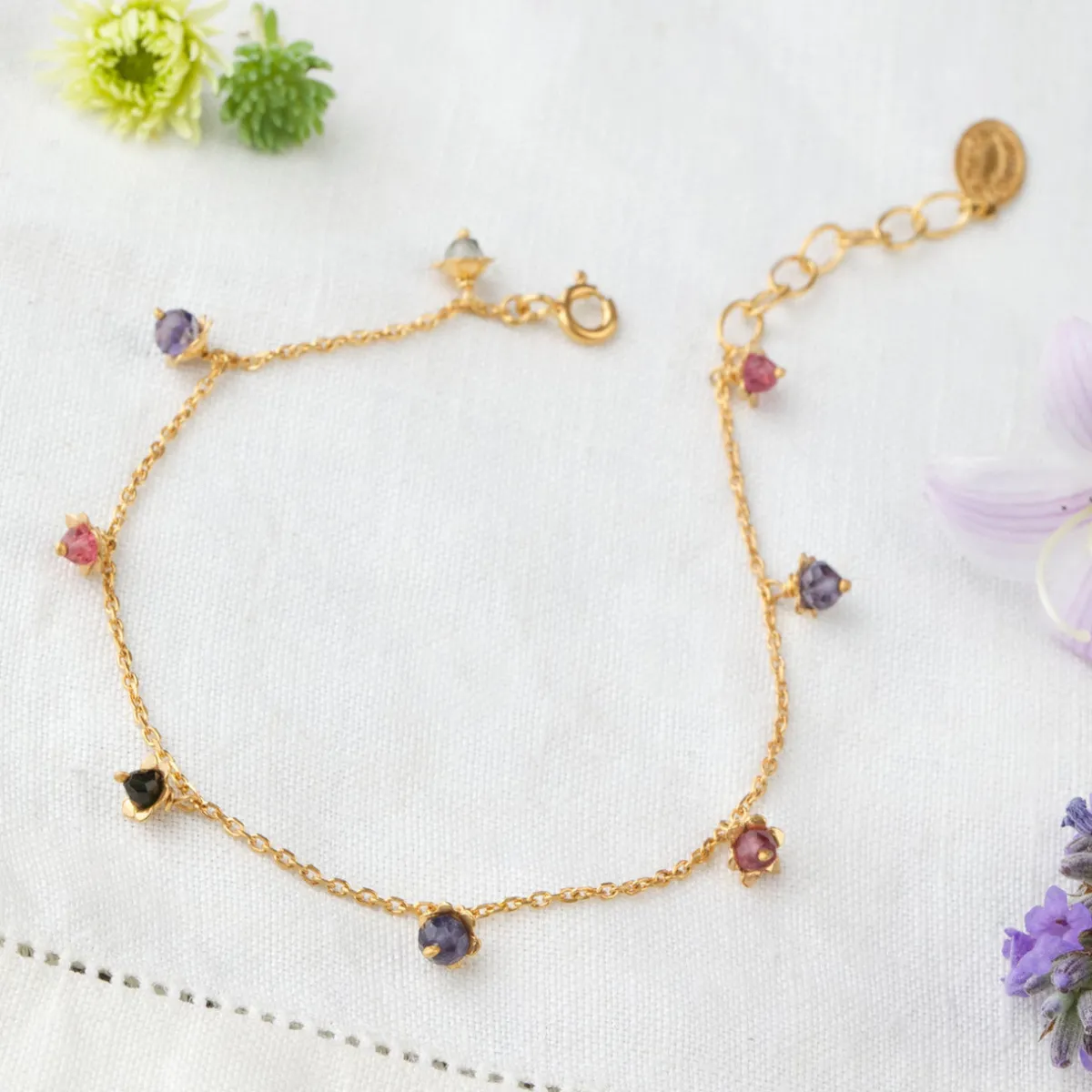 Tomfoolery Gold & Tourmaline Floral Charm Bracelet Online