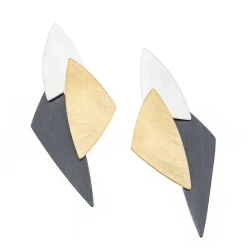 Tomfoolery Gold and Silver Triple Triangle Earrings Hot