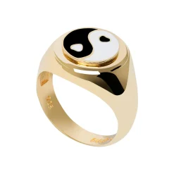 Tomfoolery Gold Black Yin Yang Signet Ring Fashion