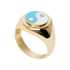 Tomfoolery Gold Blue Yin Yang Signet Ring Hot